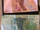 1000 XOF = $1.672 USD; 5000 XOF = $8.358 USD