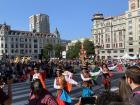 This is one of the groups performing during the San Mateo festival where there was a parade to celebrate the people who migrated to the Americas from Spain and came back again 