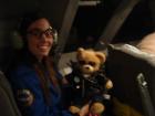 In the cockpit at night with the Avenues mascot