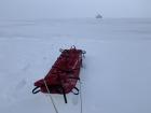 I pulled this sled a long way from the ship; Can you see the S.A. Agulhas II in the distance?