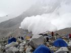 An avalanche tearing past Everest Base Camp