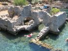 Swimming through the ruins of Cleopatra's Bath in Turkey; This site was built as a wedding gift for the Queen of Egypt by Roman general Marc Antony