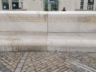 A memorial bench in the city center memorializing the bombing