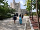 Korea University's beautiful campus with many trees and lots of steep hills