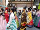 Traditional Korean clothing called hanbok with brilliant colors
