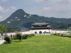 A common view in Seoul, a flat plain for Gyeongbok Palace right up against a small mountain