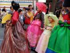 These women would have been in a very wealthy class based on the colors of their hanbok and quality of the fabric