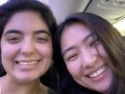 On the flight to Japan with my friend Chelsea