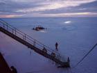 Researchers use the Fedorov’s gangway to walk onto the surface of the sea ice (Photo: Anika Happe)