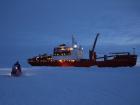 Researchers return to the ship by foot and by snowmobile at the end of the day (Photo: Katie Gavenus)