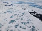 View of the sea ice and scientific installations from a helicopter (Photo: Matthew Shupe)