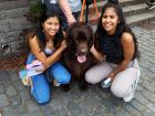 Here I am on the left with my roommate on the right, alongside my college mascot, the Newfoundland dog