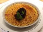 Classic Creme Brulee with blackberries for dessert