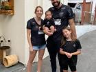My family and I in our black and white Atletico jerseys