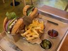 This is an Avocado Burger Set from a small restaurant near the Han River. 