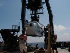 Recovering the deep diving submersible Alvin after a dive to the bottom of the ocean