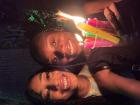 My friend and I with our candles and plastic cups we used instead of lanterns or cardboard