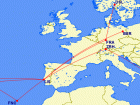 A map of all my flights across Europe