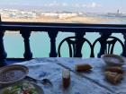 Two bowls of delicious Harira and bread, plus a view, for lunch one day