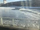 Even Moscow is impacted by the cold; you can see the river frozen over, but the barge is still capable of moving through the ice -- another adaptation 