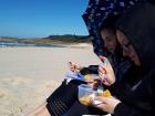 Eating tortilla on the beach! 
