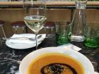 Kübiscremesuppe or Pumpkin Soup with pumpkin seed oil on top! Yum!