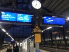 The Bremen train station with its electronic display of upcoming trains