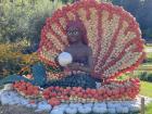 Elegant and artistic mermaid sculptures made from various kinds of pumpkins