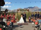 Wes and I got married out of doors with the beautiful Organ mountains in the distance and Captain America standing by!!