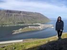 This is me standing at a viewpoint that overlooks the town of Ísafjörður