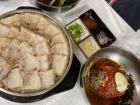 Here is some samgyeopsal and the spicy sauces we dipped it into