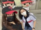 My friend and me at a Korean baseball game