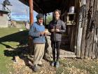 Posing with Mapuche instrument maker Albarino, who makes kultruns and other traditional instruments