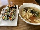 "Kimbap" (rice and vegetables wrapped in seaweed) and noodle soup for lunch