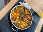 A carefully decorated paella mixta ready to eat!
