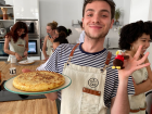 Tortilla de patata (Spanish omelette) freshly flipped by Mateo!