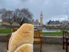 Enjoying a grocery store sandwich in front of Big Ben