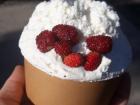 Granita con panna is one of my favorite treats in Italy. This one is topped with tiny, delicious strawberries.