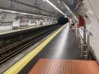 Here is a view of the waiting area to get on the train at one of the metro (subway) stations in Madrid