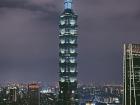 This is a shot of the famous Taipei 101 tower at night
