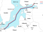 Path of the Nord Stream 1 and 2 pipelines from Russia to Germany