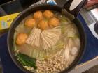 Onabe with fish balls, mushroom, cabbage and many other ingredients 