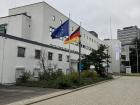 Part of the United Nations Bonn Campus; the flags of Germany and the European Union fly alongside