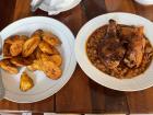 "Red red" is a Ghanaian dish eaten with fried plantains, red beans and meat