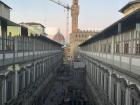 The view from the Uffizi, including two long museum corridors from the second floor, the Palazzo Vecchio and the Duomo