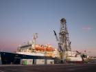 The JOIDES Resolution, a scientific ocean drilling ship, at port in Tarragona, Spain 