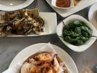 Tapas are small plates that are typically shared; my friends and I ordered octopus with hummus, flank steak sandwiches, papayas bravas and fried eggplant with balsamic vinegar and grilled peppers