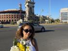 Standing in front of Camp Nou at Plaça de Espanya
