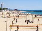 Beach volleyball is very popular in Barcelona