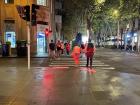 Bright red street lights
